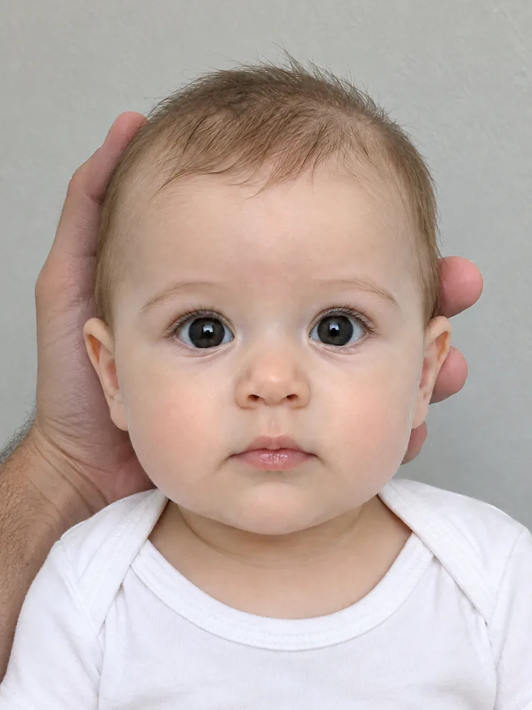 Error: la mano de un adulto aparece en la foto del bebé