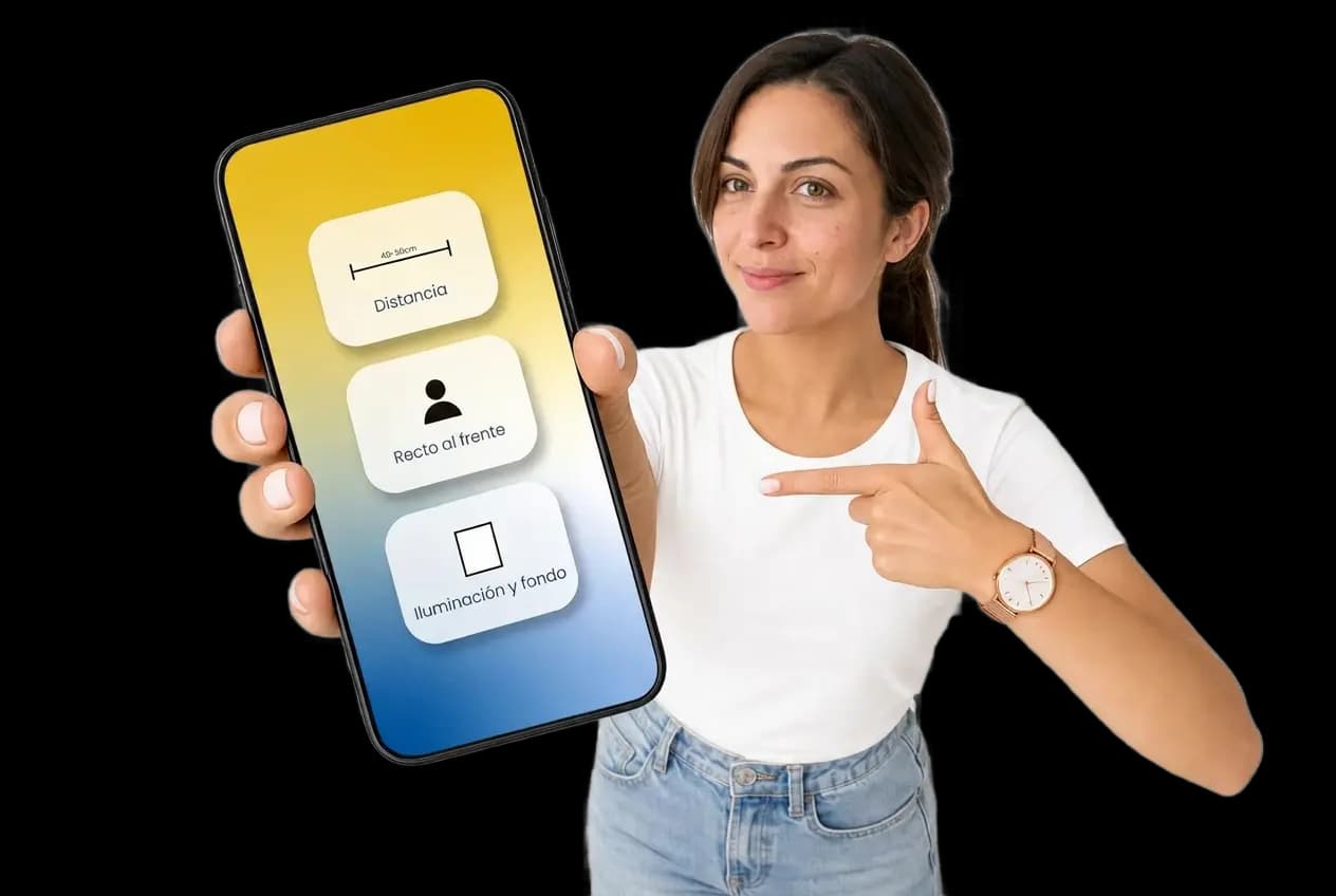 Dona assenyalant els punts clau per enquadrar bé la foto de carnet