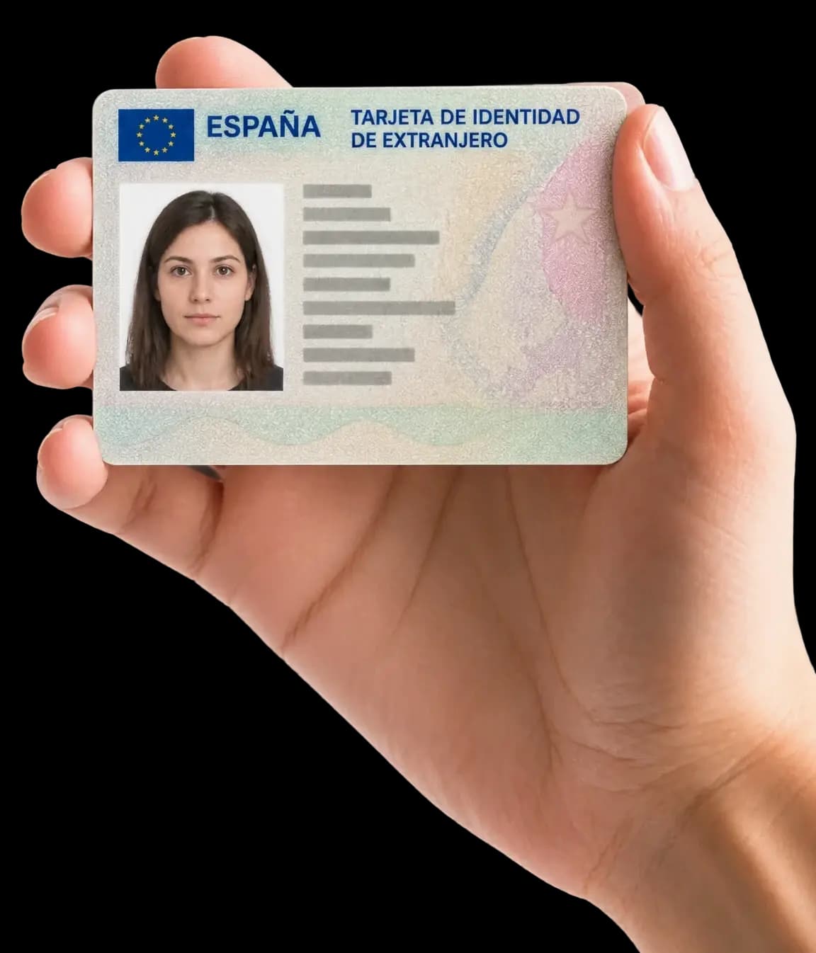Mano sujetando una TIE, la tarjeta de identidad de extranjero para la que es la foto de carnet de 26 × 32 mm